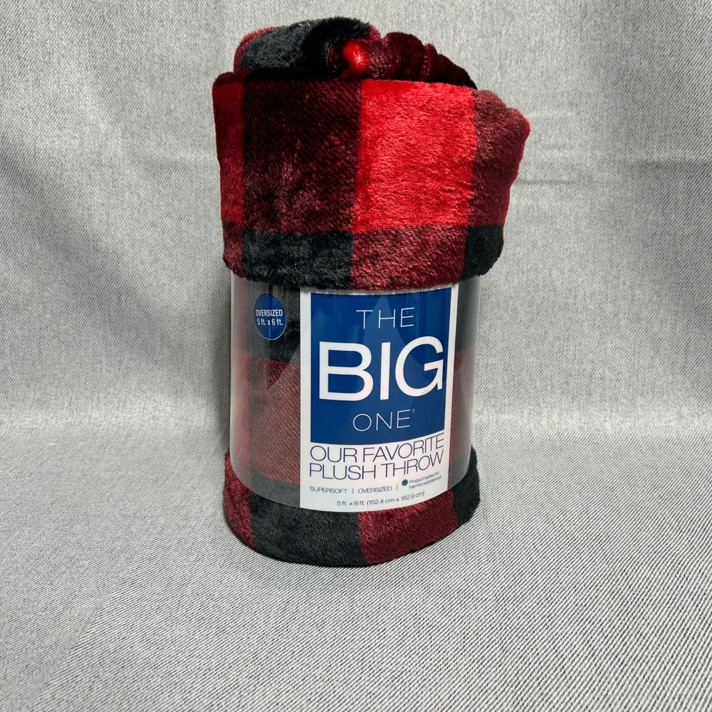 The Big One Plush Throw 60x72 Red Black Buffalo Check Plaid Oversized Blanket